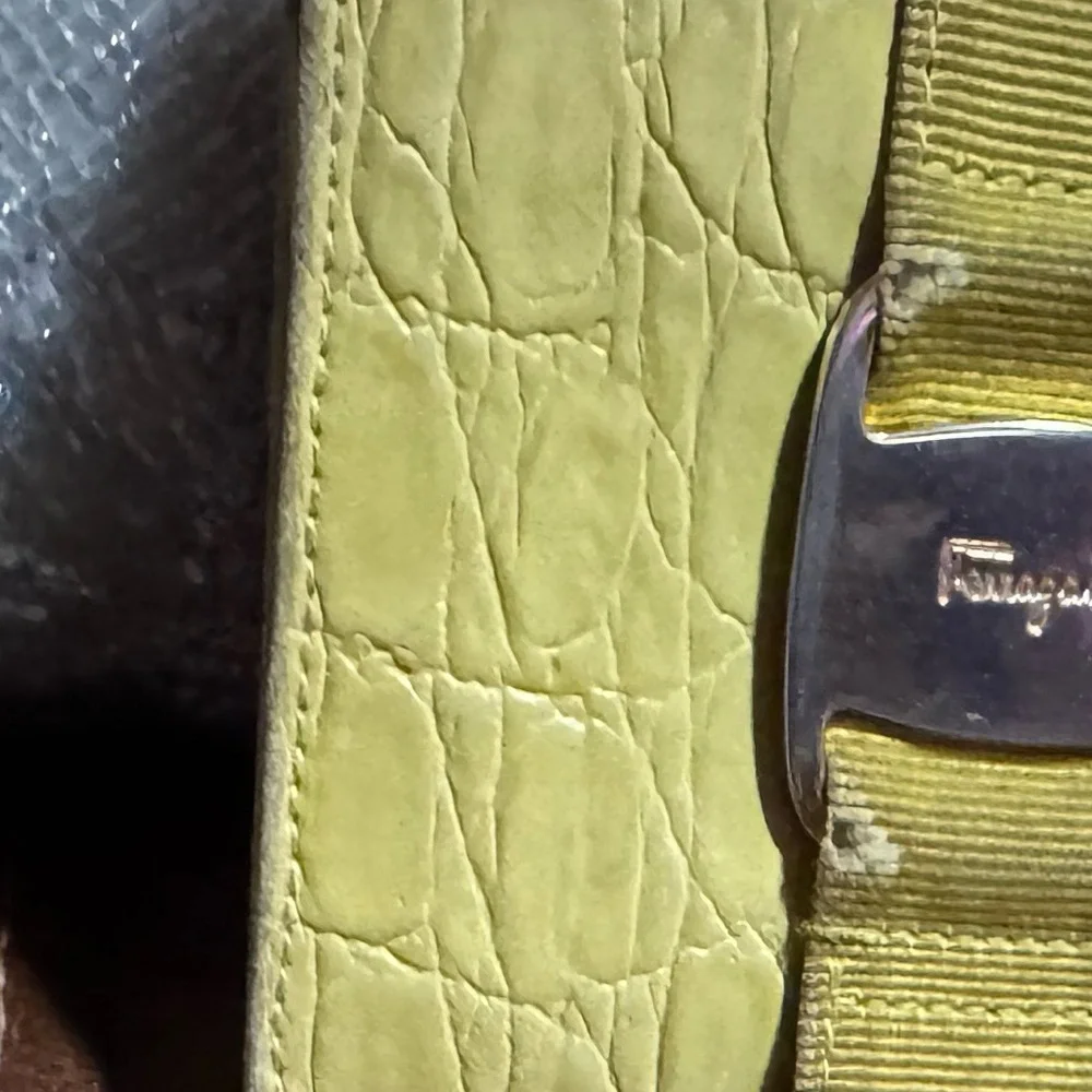 Salvatore Ferragamo Vintage yellow croc embossed leather bifold wallet